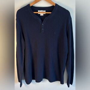 Original Penguin by Munsingwear Mens XL Navy Blue Waffle Knit Henley Shirt EUC